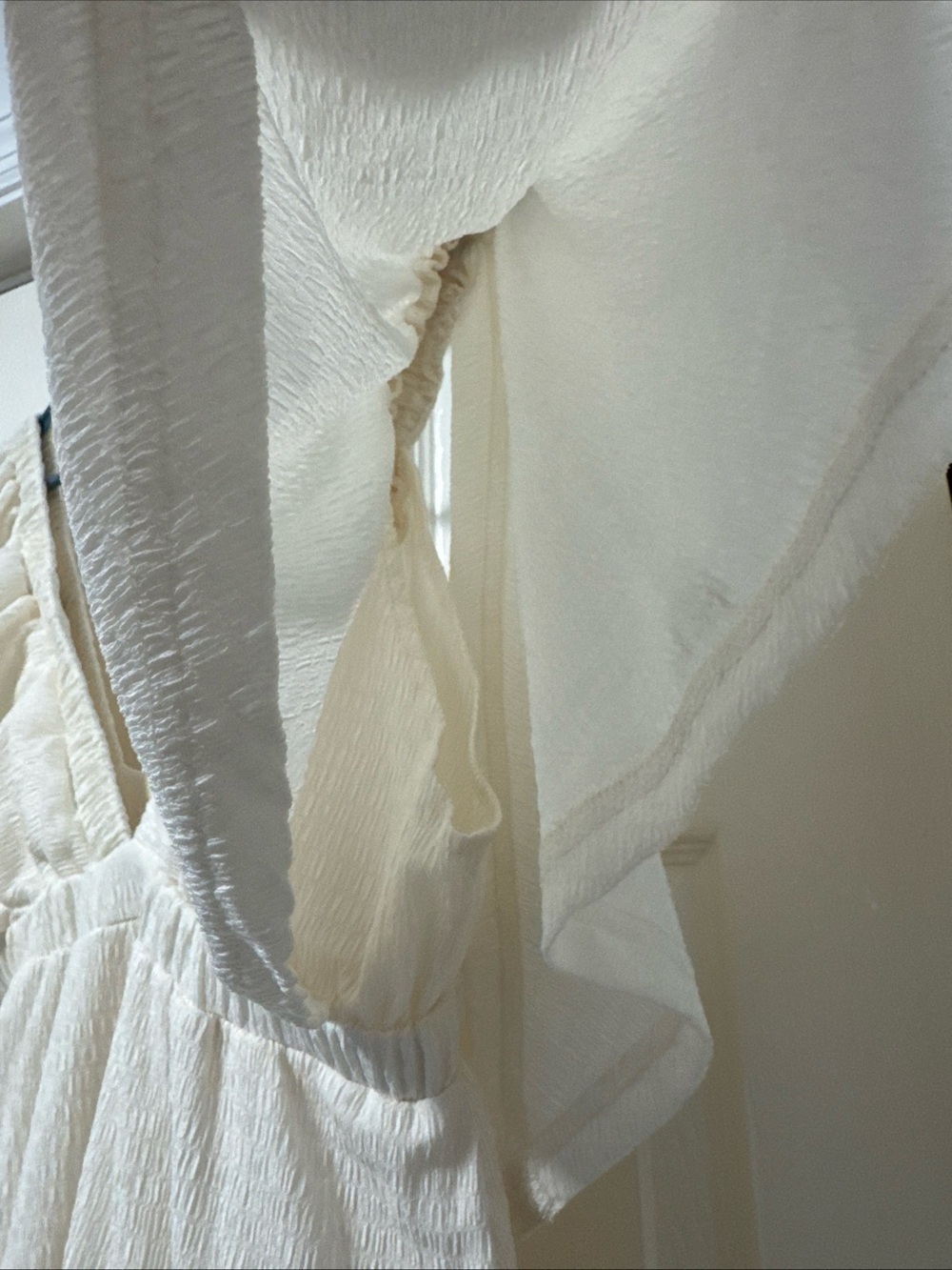 White V-Neck Tiered Flowy Women's Dress Kikibell B2 - Picture 5 of 10